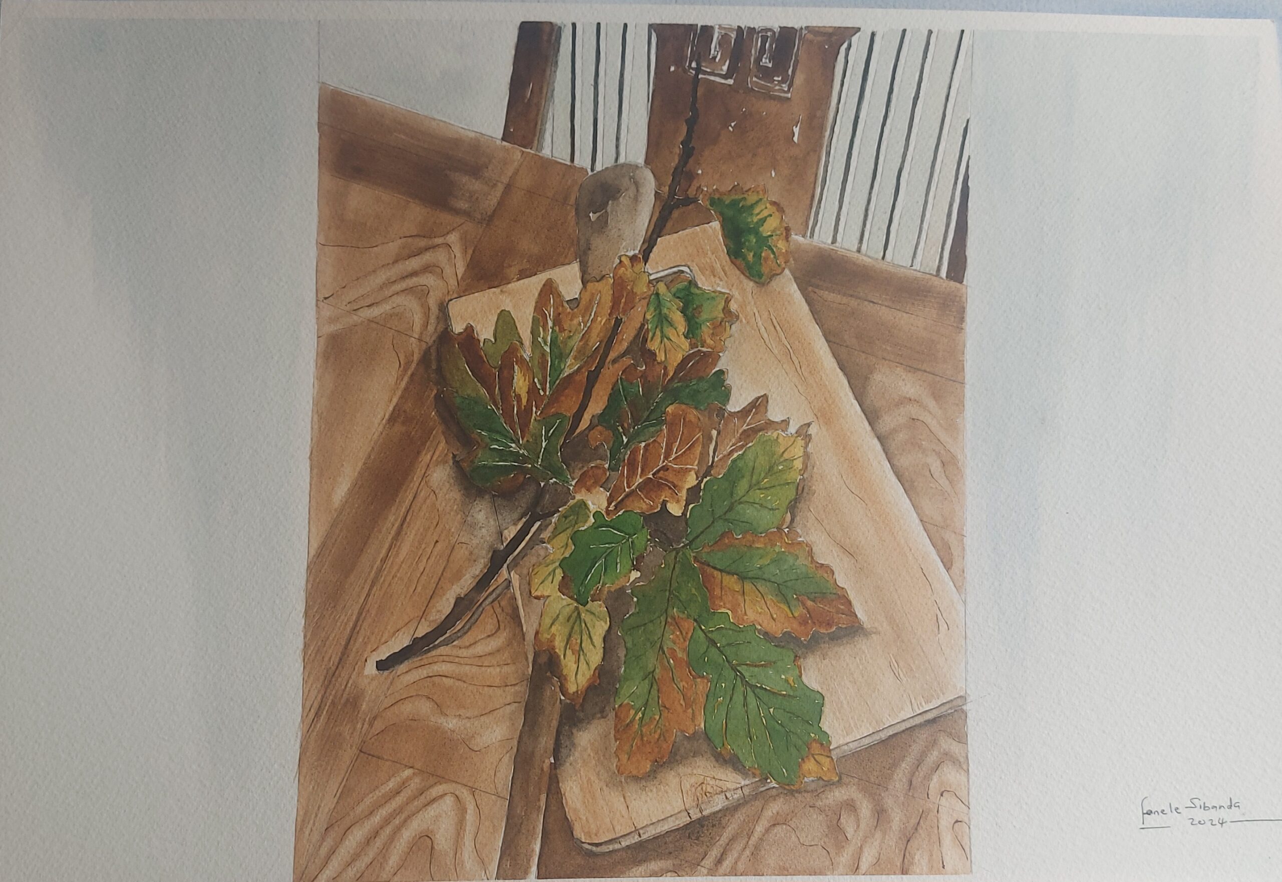 Dried Oak Leaves 3-by Fanele Sibanda(2024)-Original Painting